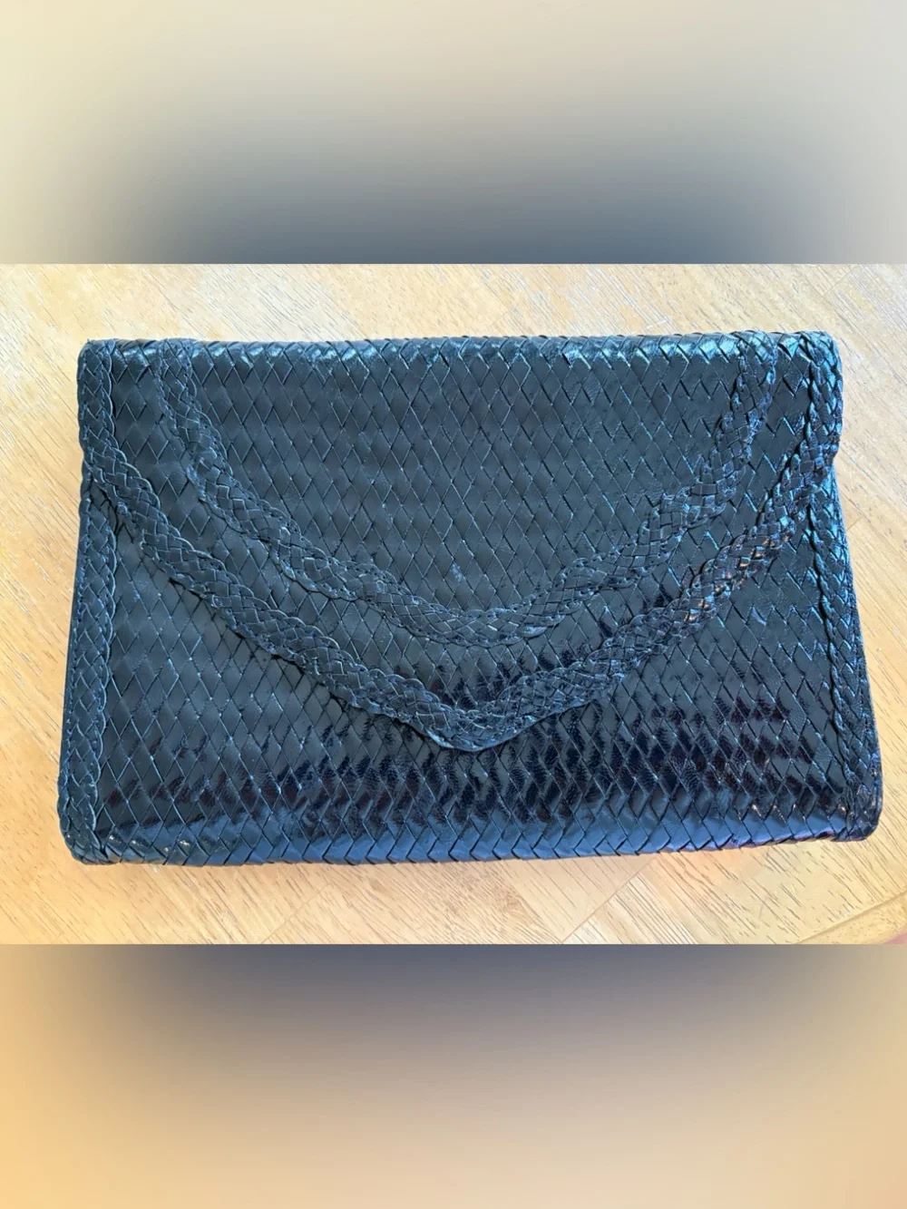 YSL  Black Woven Patent Envelope vintage Clutch with off label chain - Picture 14 of 14